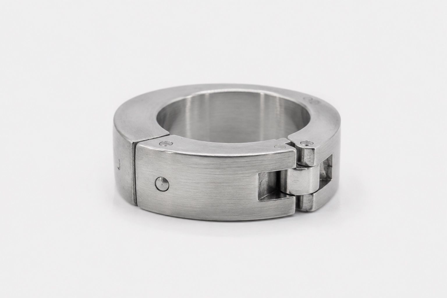 Concept render of a hinged stainless-steel wearable object