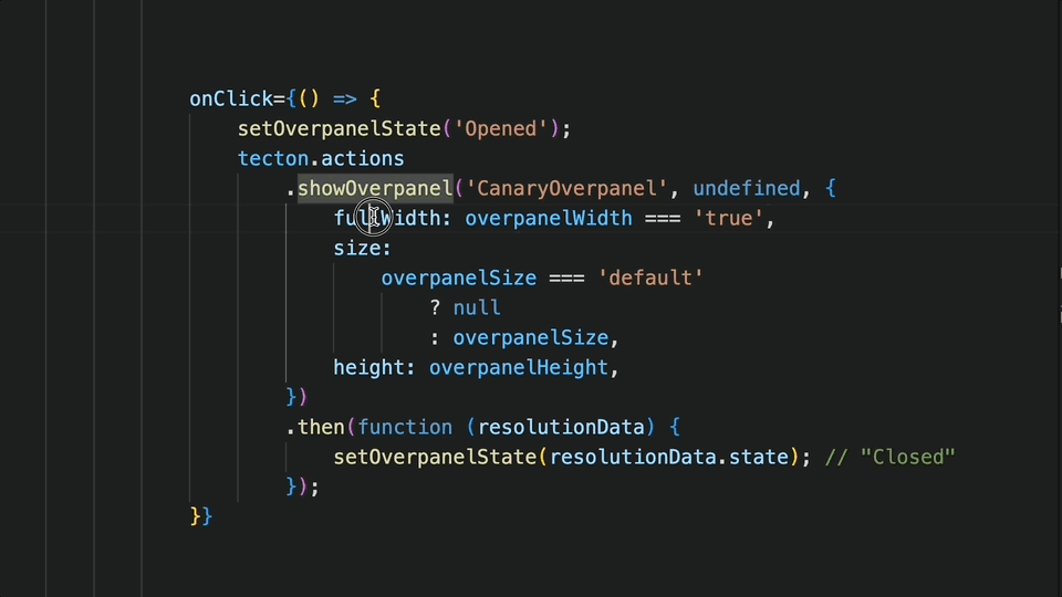Animation of showOverpanel workflow