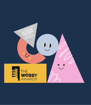 A group of geometric characters created for the Magic Tale app, advertising its silver Anthem award win and Webby award nomination