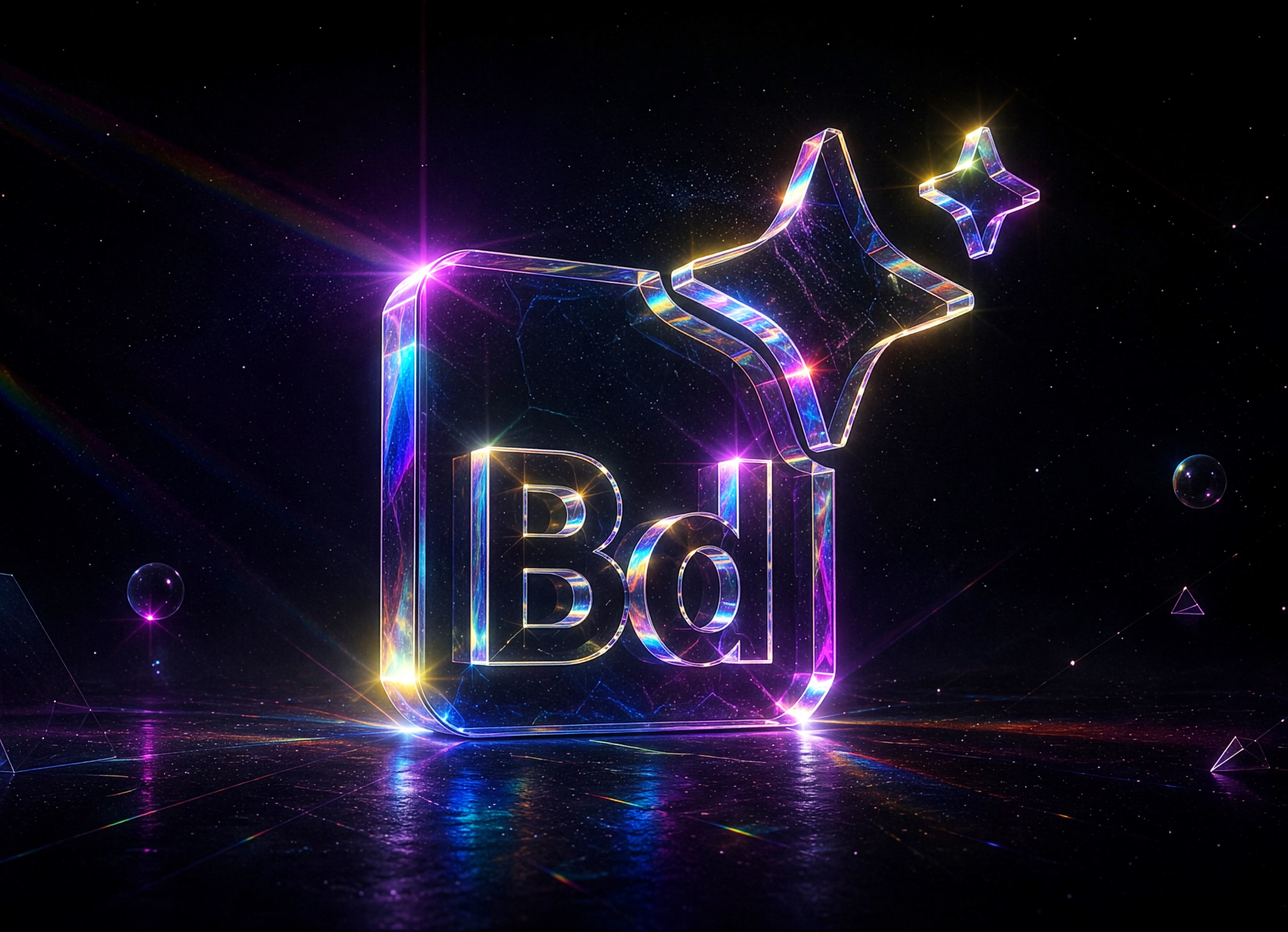 Boldium logo with AI-inspired sparkle effects and iridescent 3D glass styling