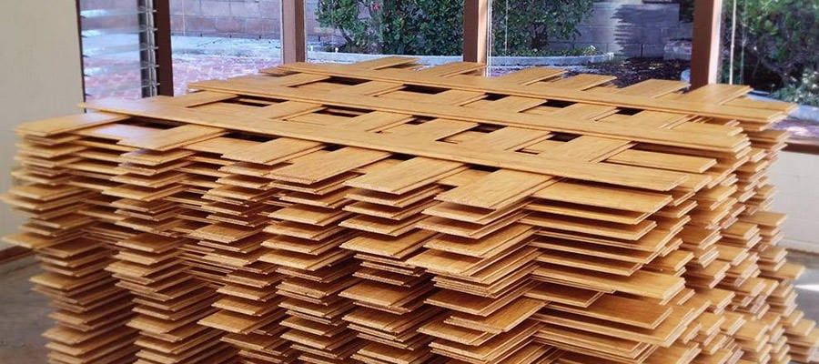 Stacked bamboo flooring planks
