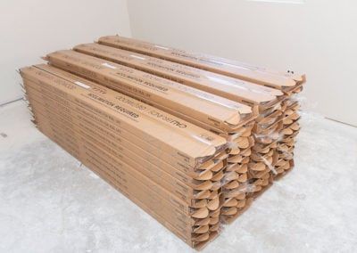 Boxes of Geowood flooring on concrete subfllor