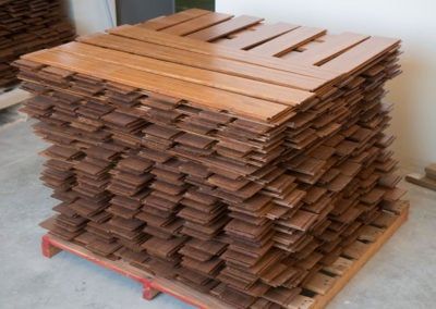 Stacked brown wood flooring