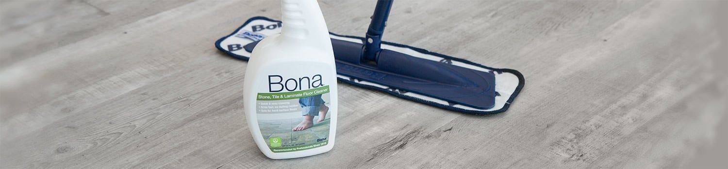 Cleaning vinyl floors with a microfiber mop using Bona Stone, Tile, & Laminate cleaner