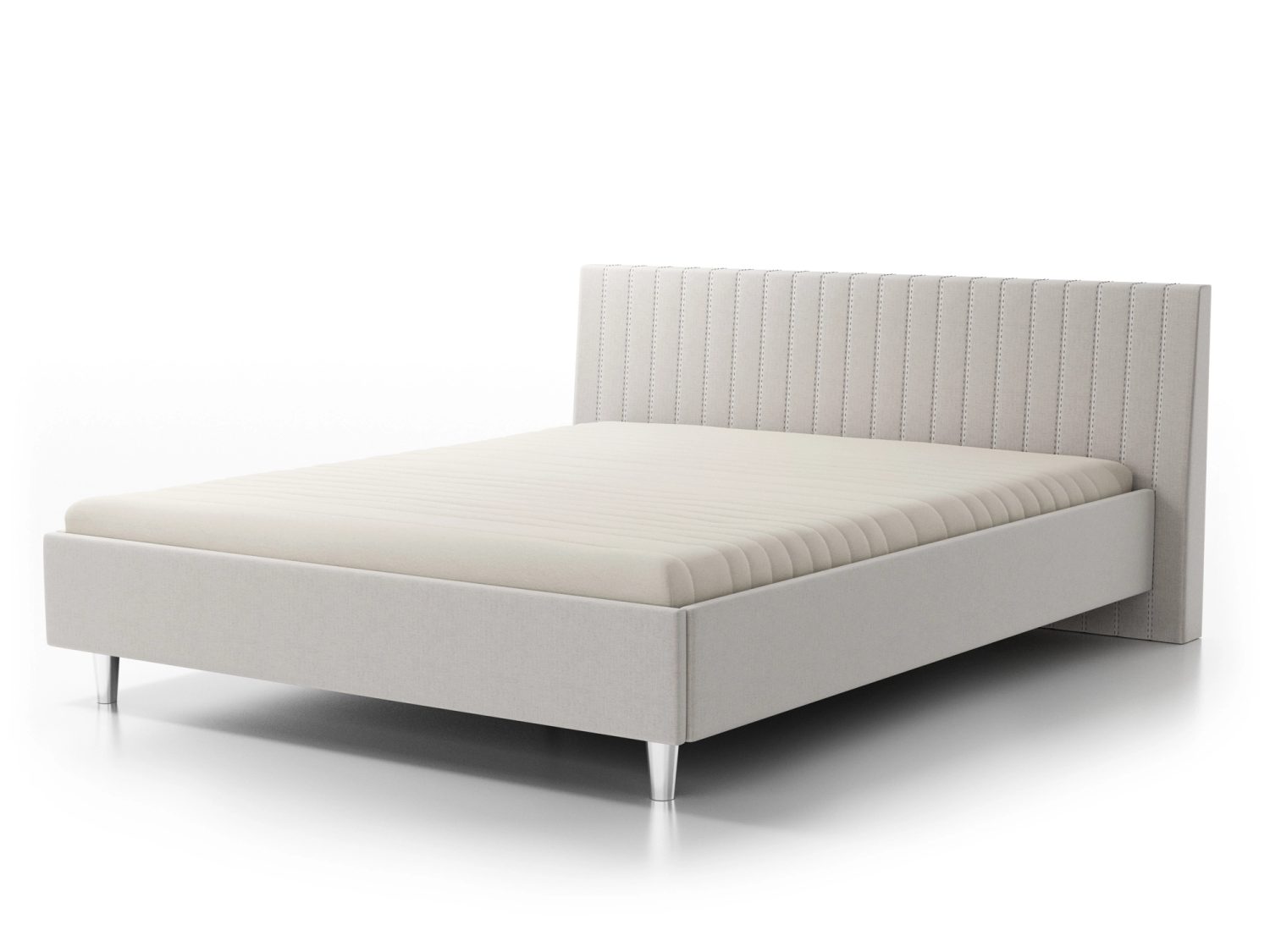 Łóżko tapicerowane 80265 w kremowej tkaninie z kanelowanym zagłówkiem, grafika katalogowa M&K Foam