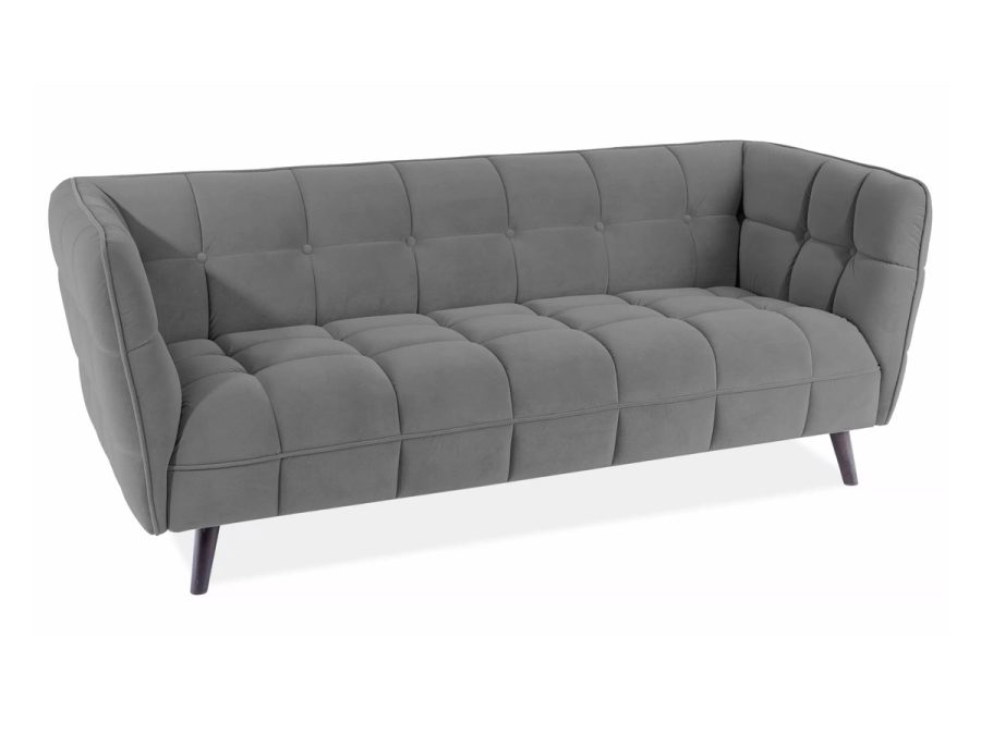 Szara pikowana sofa Castello Velvet 3 marki Signal, widok z ukosa