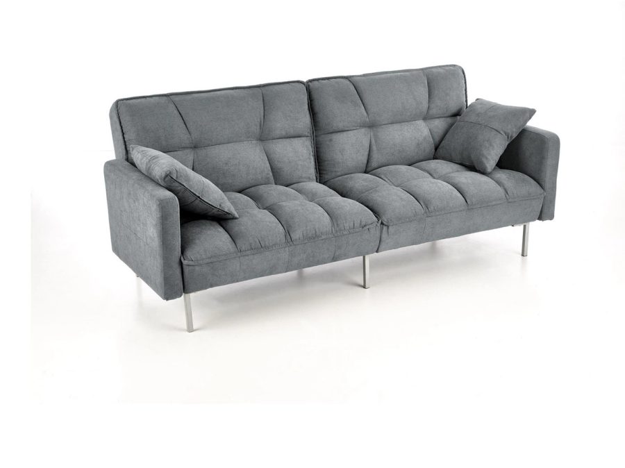 Sofa Roberto marki Halmar w tkaninie ciemny popiel, z poduszkami, widok z ukosa