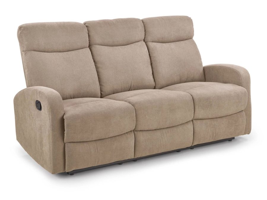 Trzyosobowa sofa Oslo marki Halmar w beżowej tkaninie, widok z ukosa