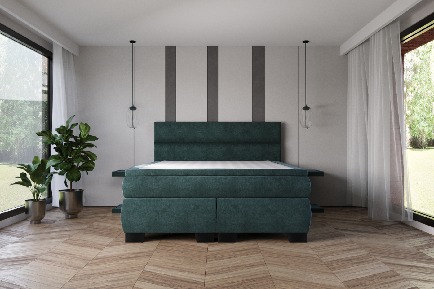 Łóżko kontynentalne Box 87 w aranżacji sypialni, M&K Foam.