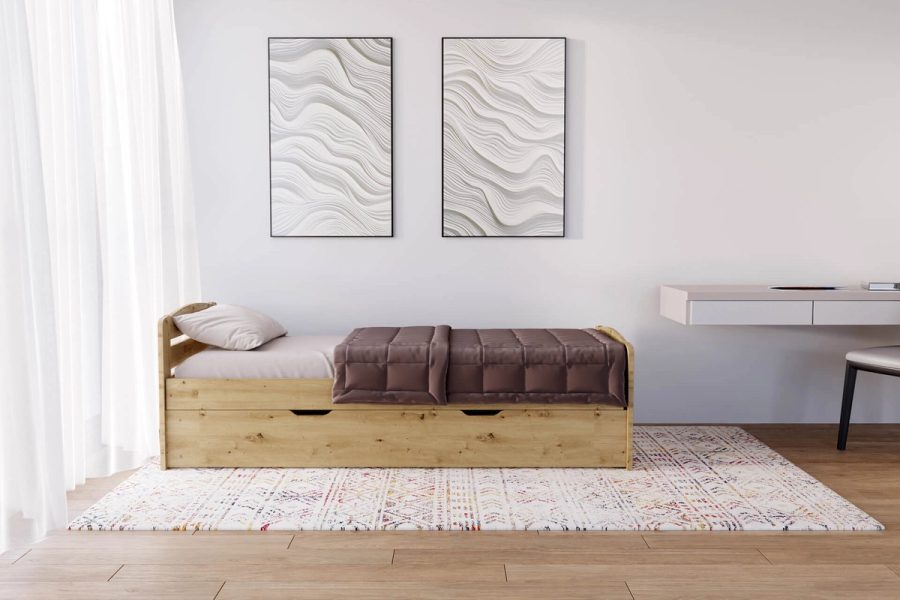 Łóżko 80207 w dekorze dąb artisan w aranżacji pokoju młodzieżowego z biurkiem