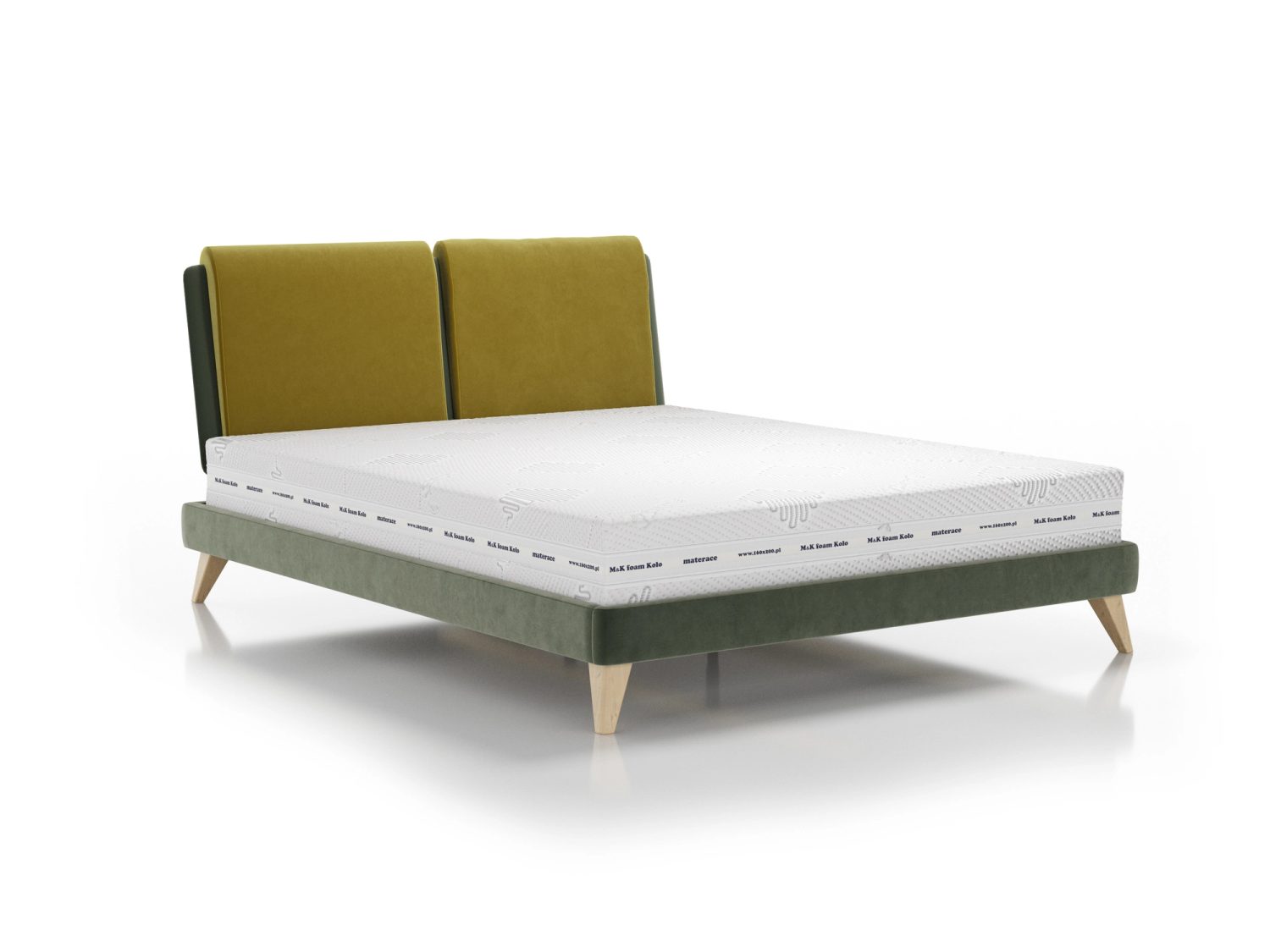 Łóżko tapicerowane 81238 dwukolorowe, musztardowo-zielone, grafika katalogowa M&K Foam