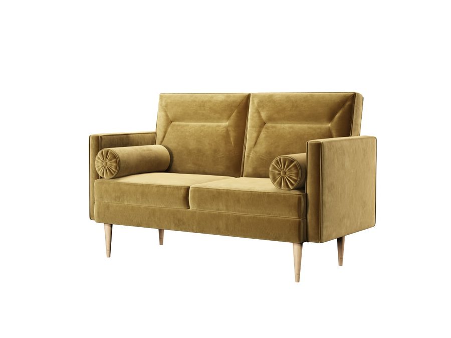 Sofa Loft 2 w musztardowym welurze, widok od frontu