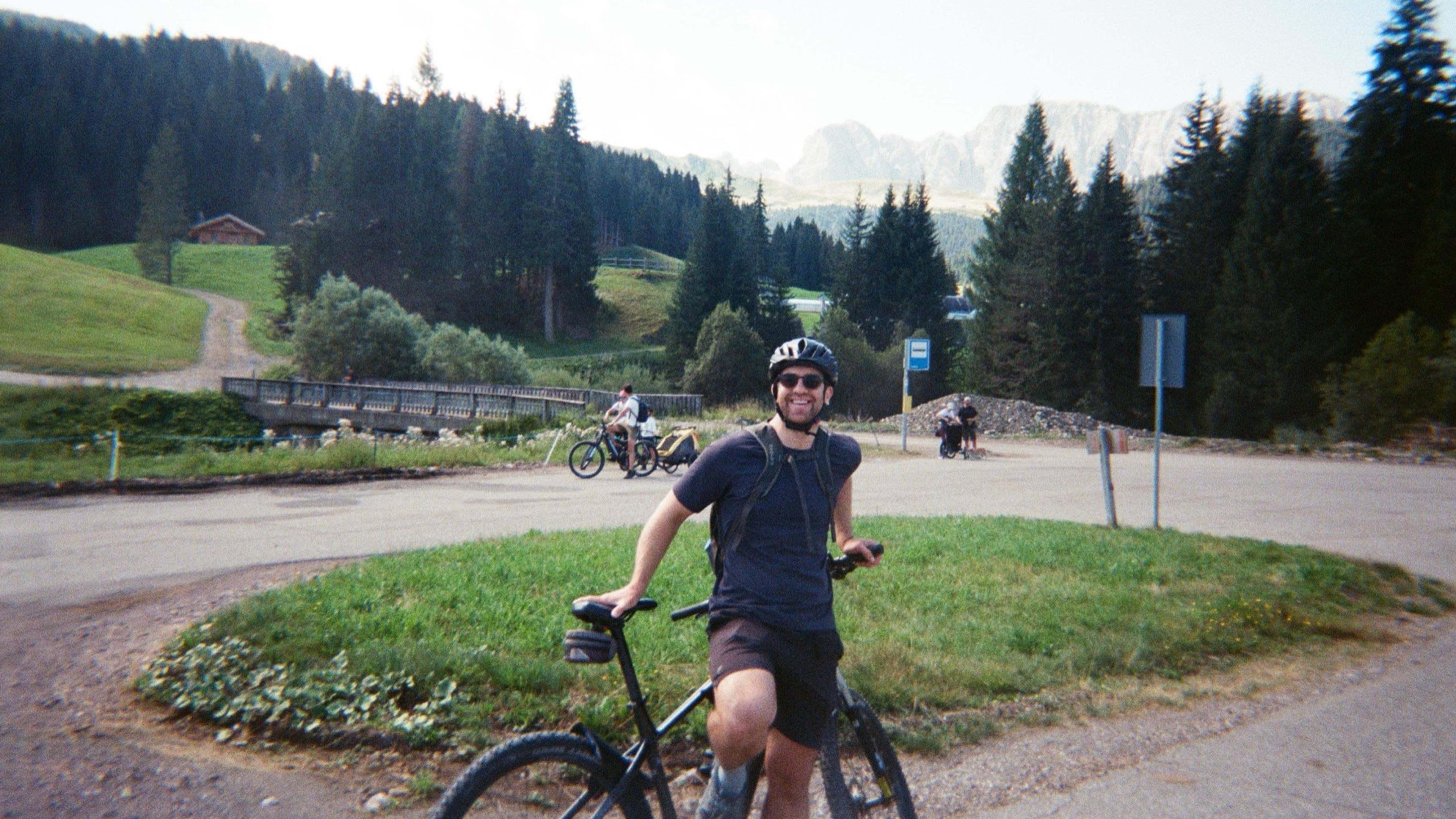 Ryan on a mountain bike in the Dolomites