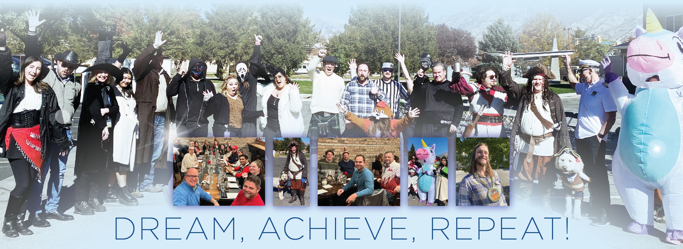 Photo collage with the words Dream, Achieve, Repeat! written across