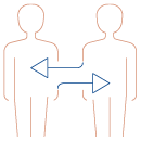 Icon of two people with arrows pointing in both directions 