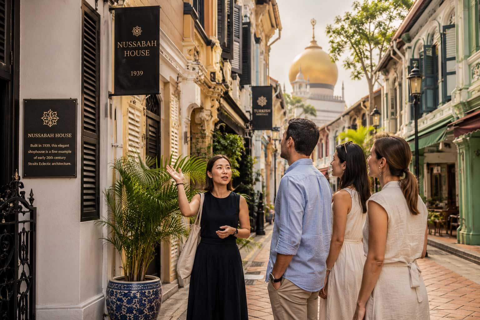 Private guided heritage walk through Singapore’s historic district, where guests discover local stories, architecture, and cultural landmarks.