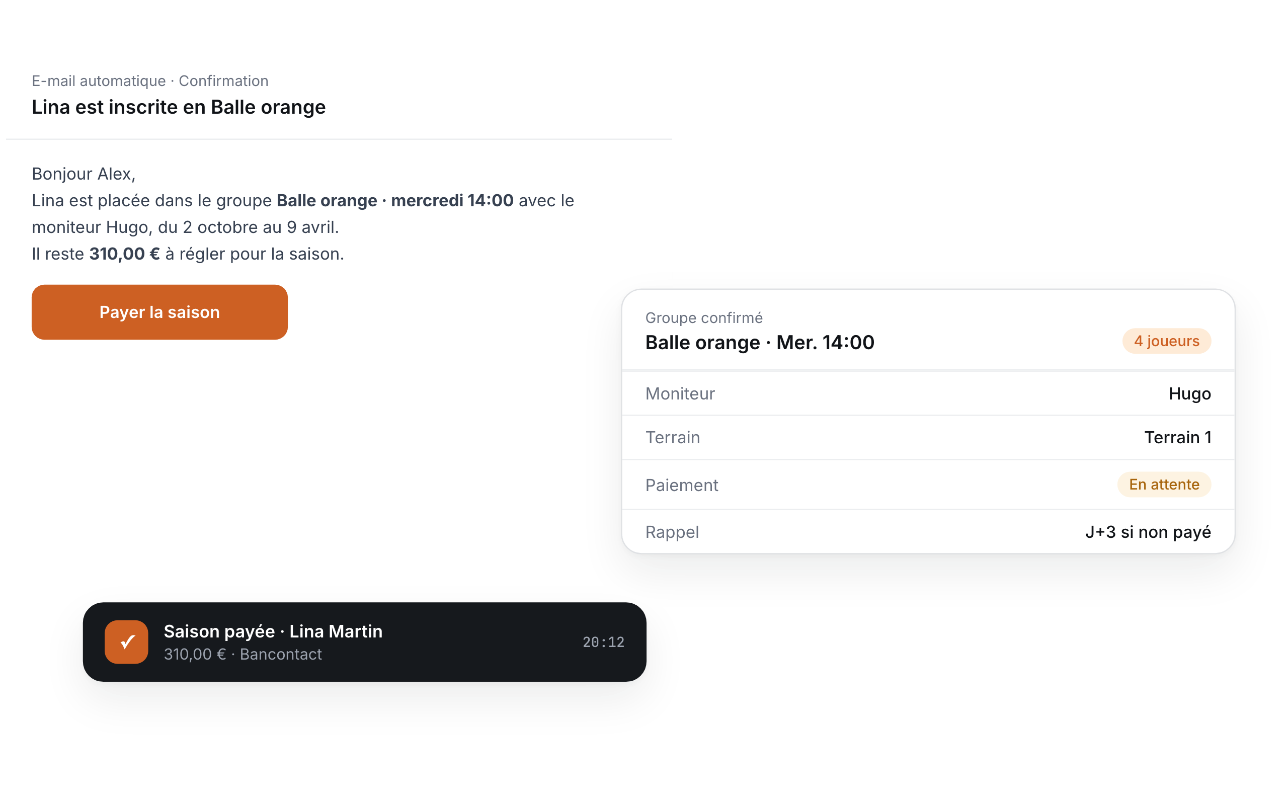 Group confirmation with a payment link