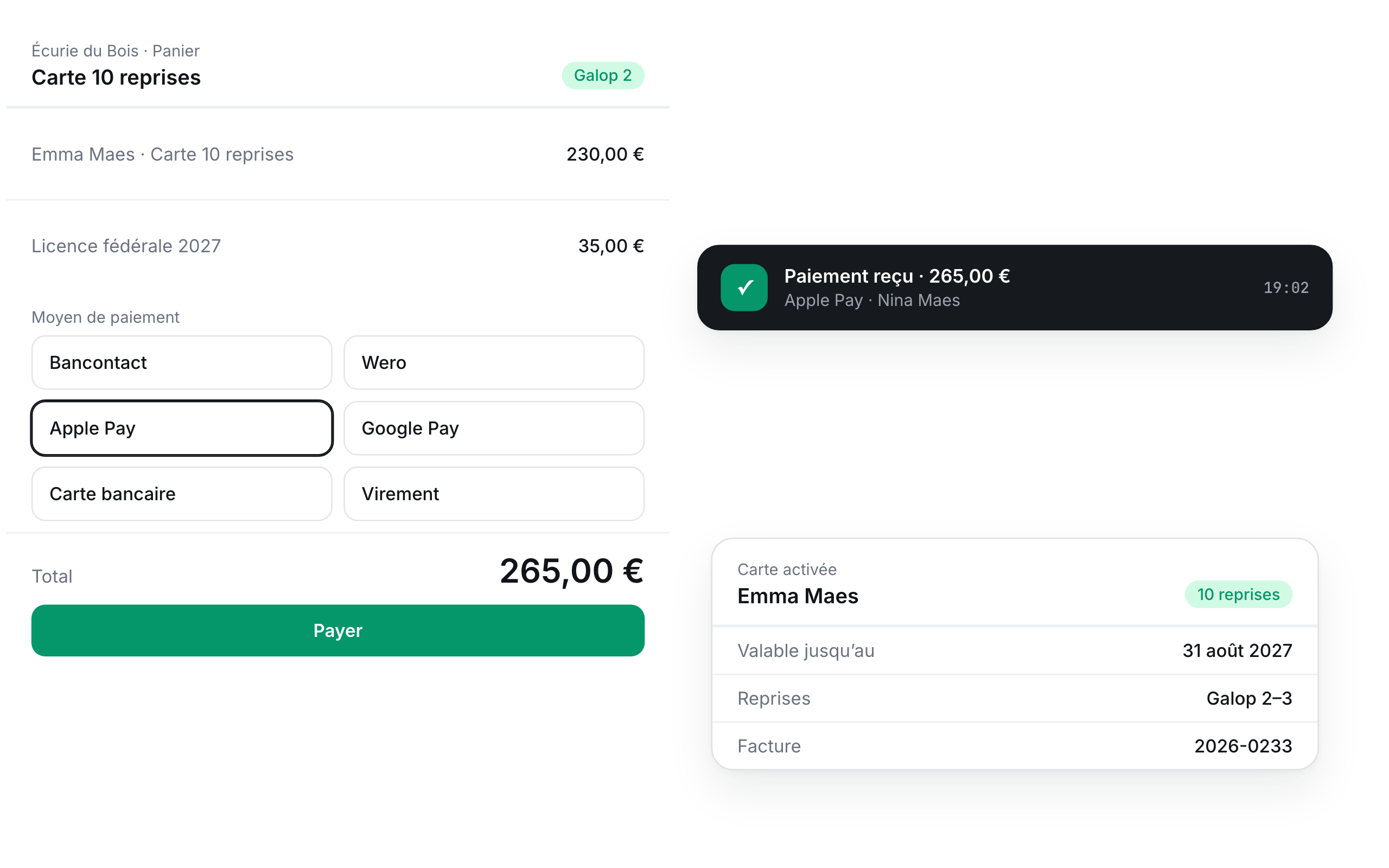 Paying for a lesson pass online