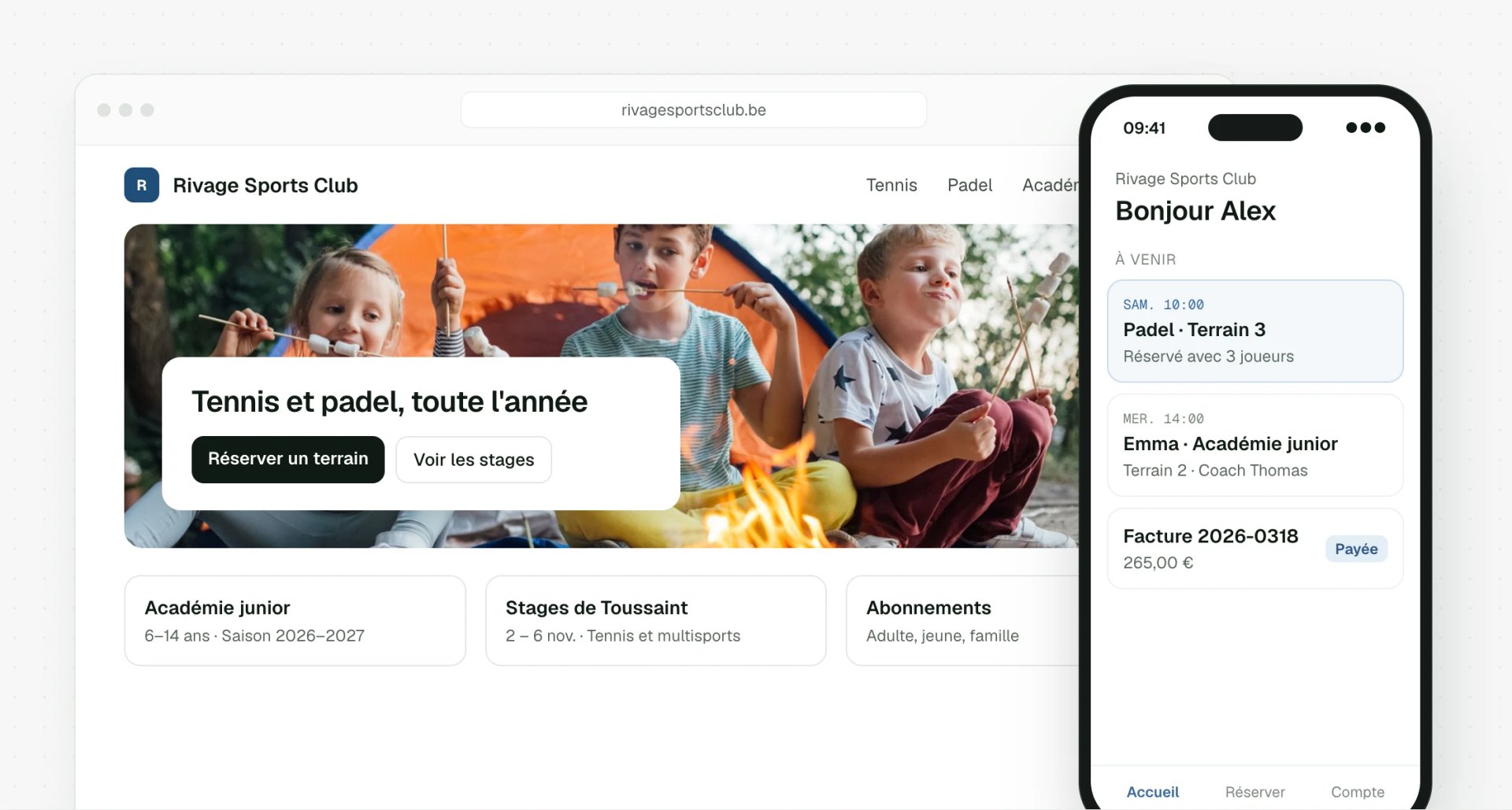 Site et application de l’organisateur