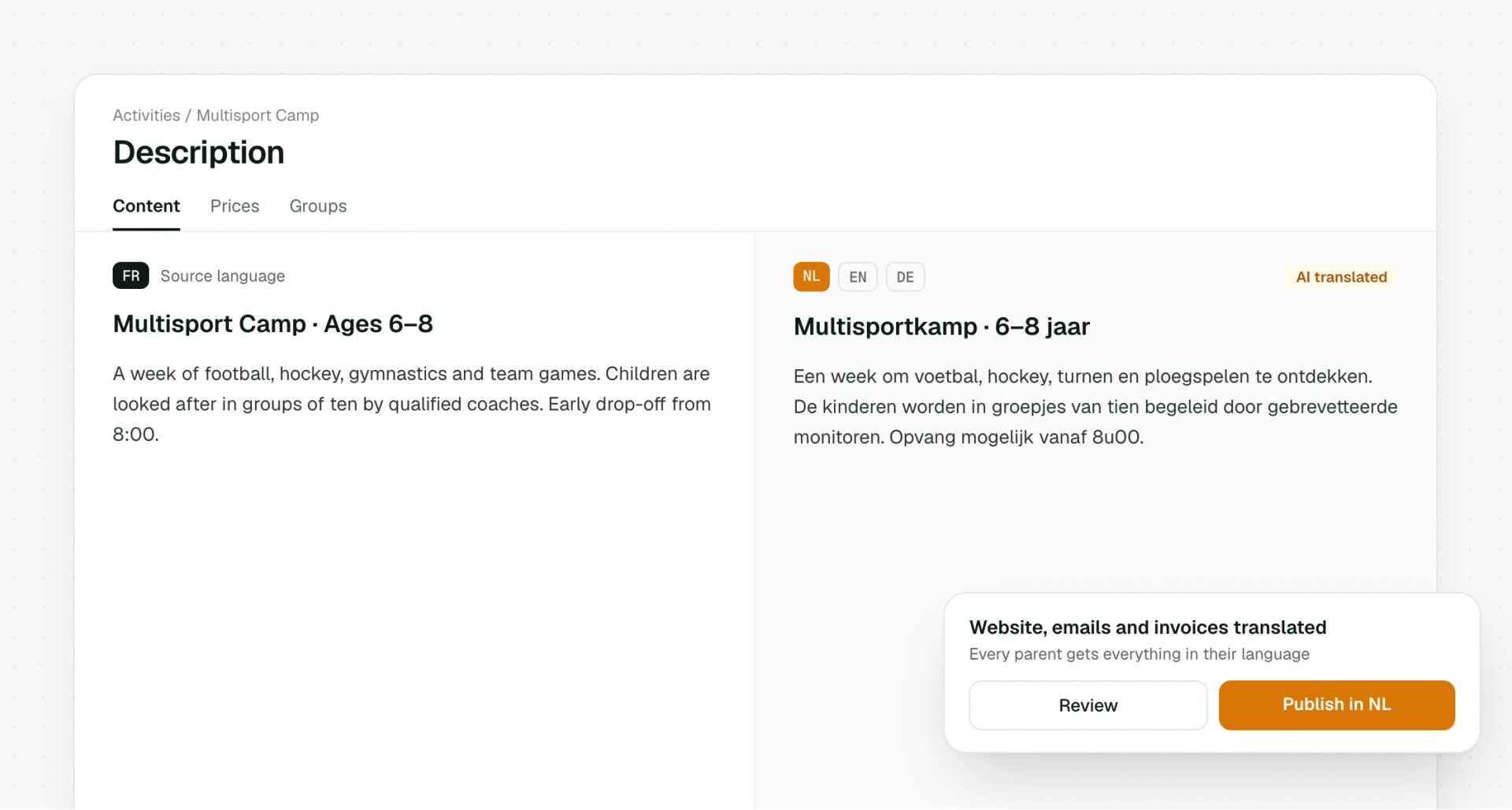 Descriptions translated into Dutch