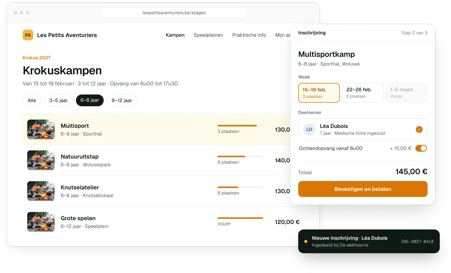 Online inschrijving voor een activiteit