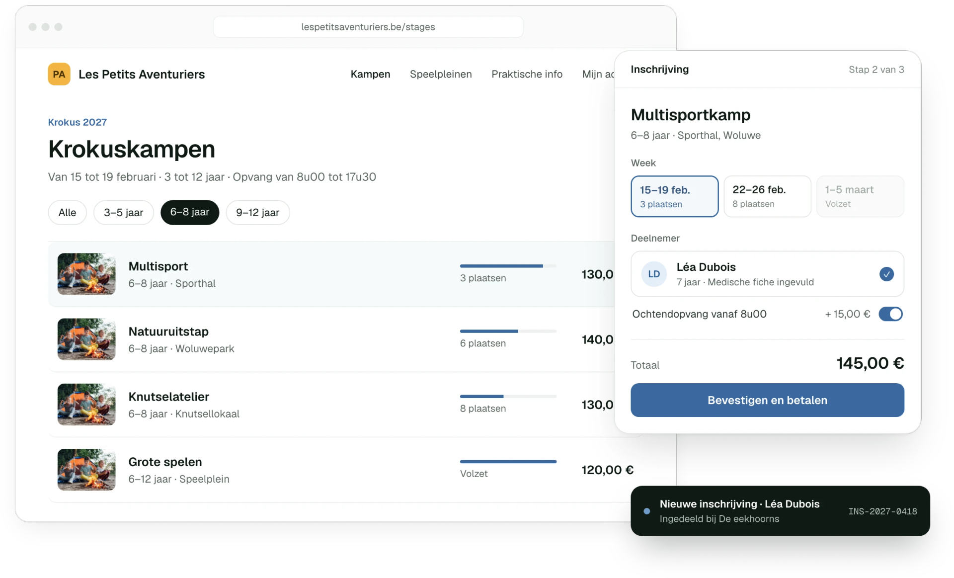 Online inschrijving voor een activiteit
