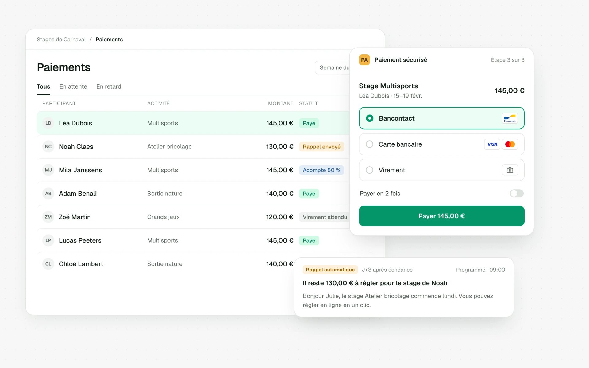Paiement en ligne et suivi des paiements