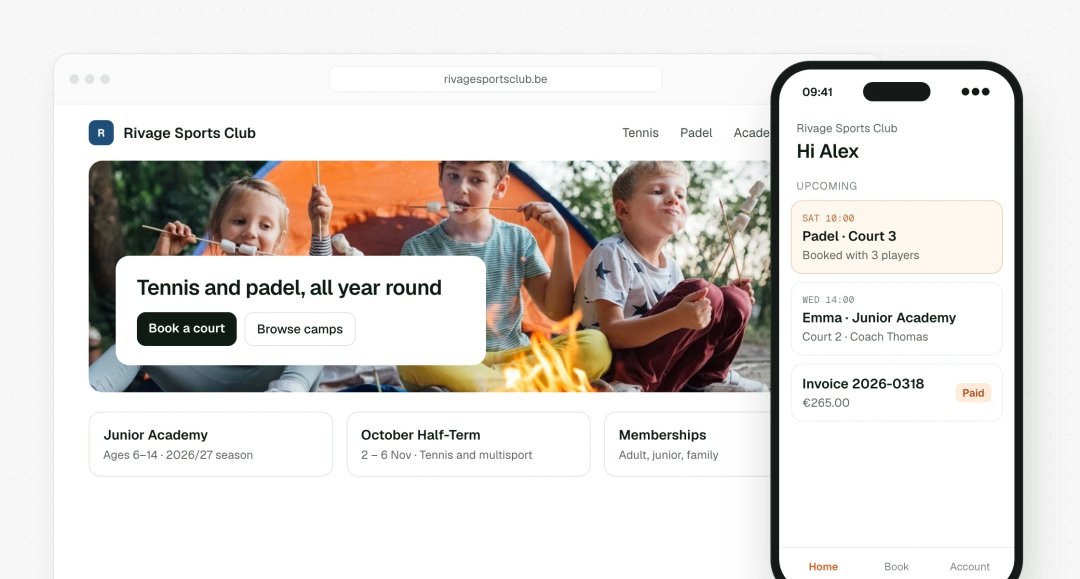 Registration website and mobile app in the club's colours