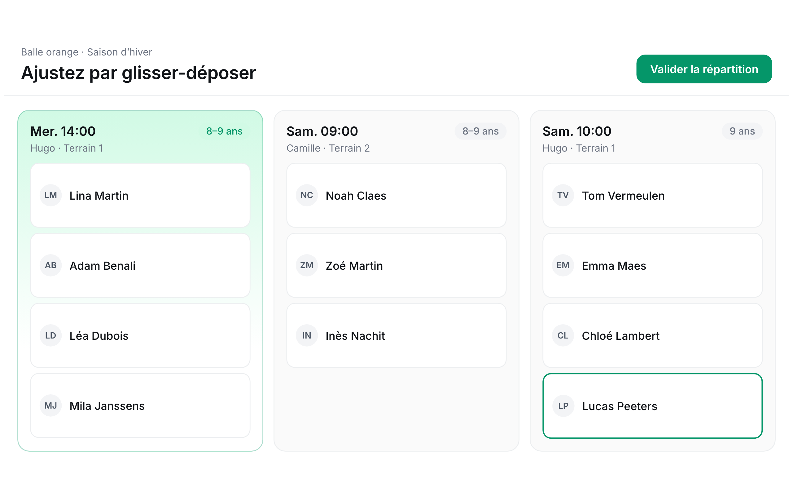 Approving or adjusting groups with drag and drop