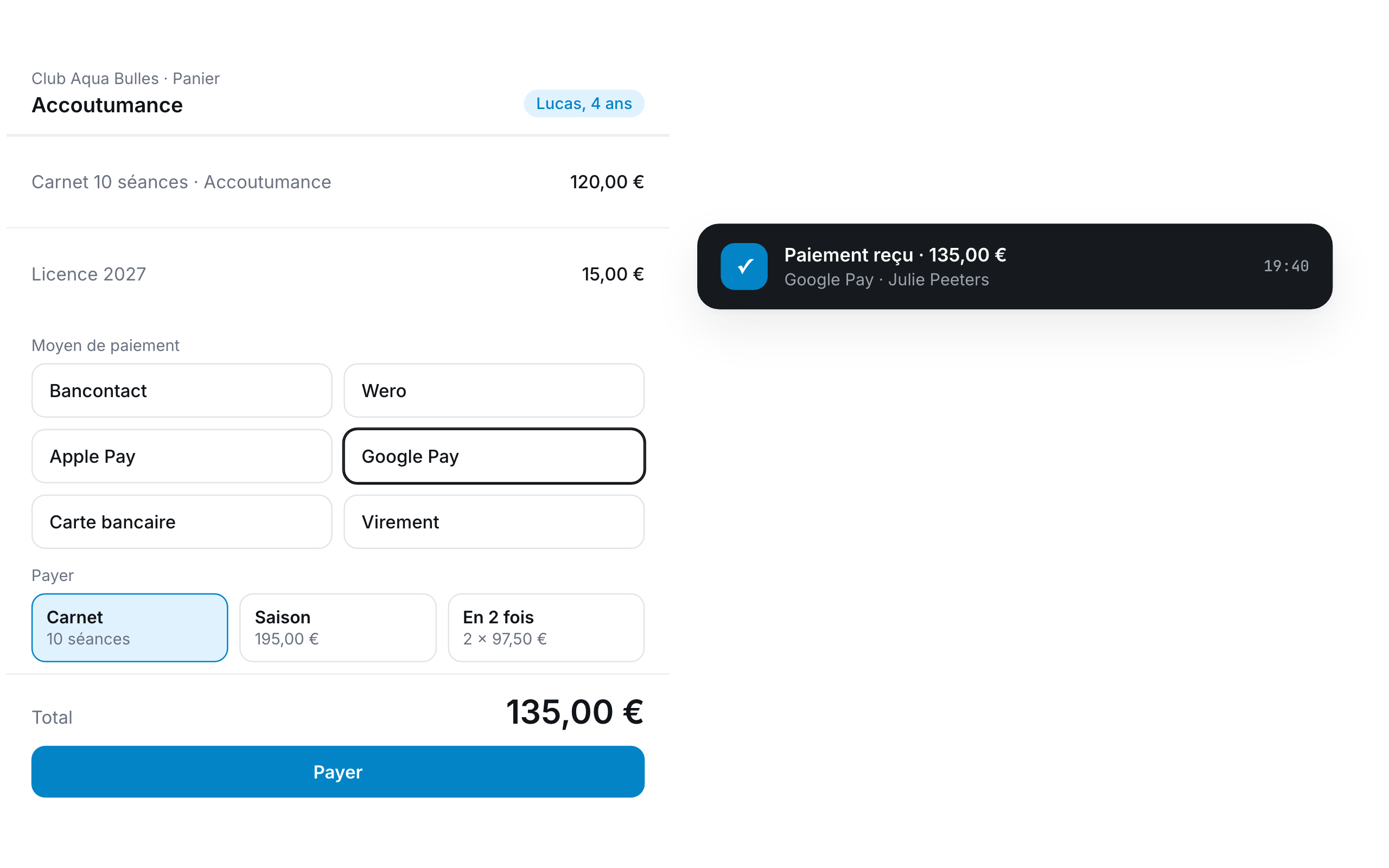 Paying for a class pass online