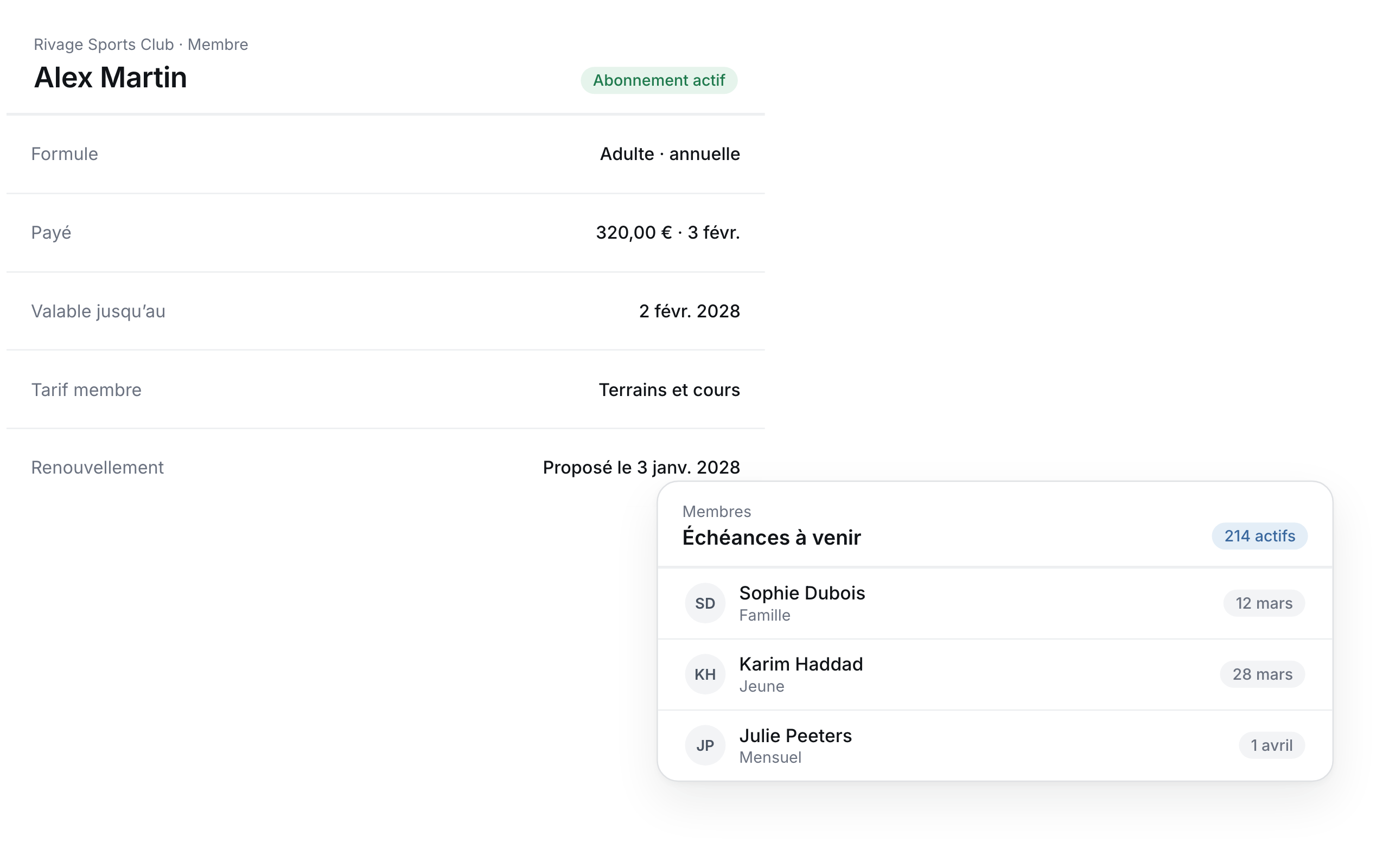 Member profile with plan and expiry date