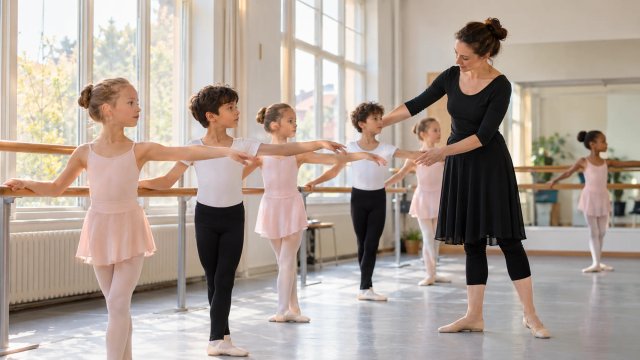 Un cours de danse classique pour enfants à la barre