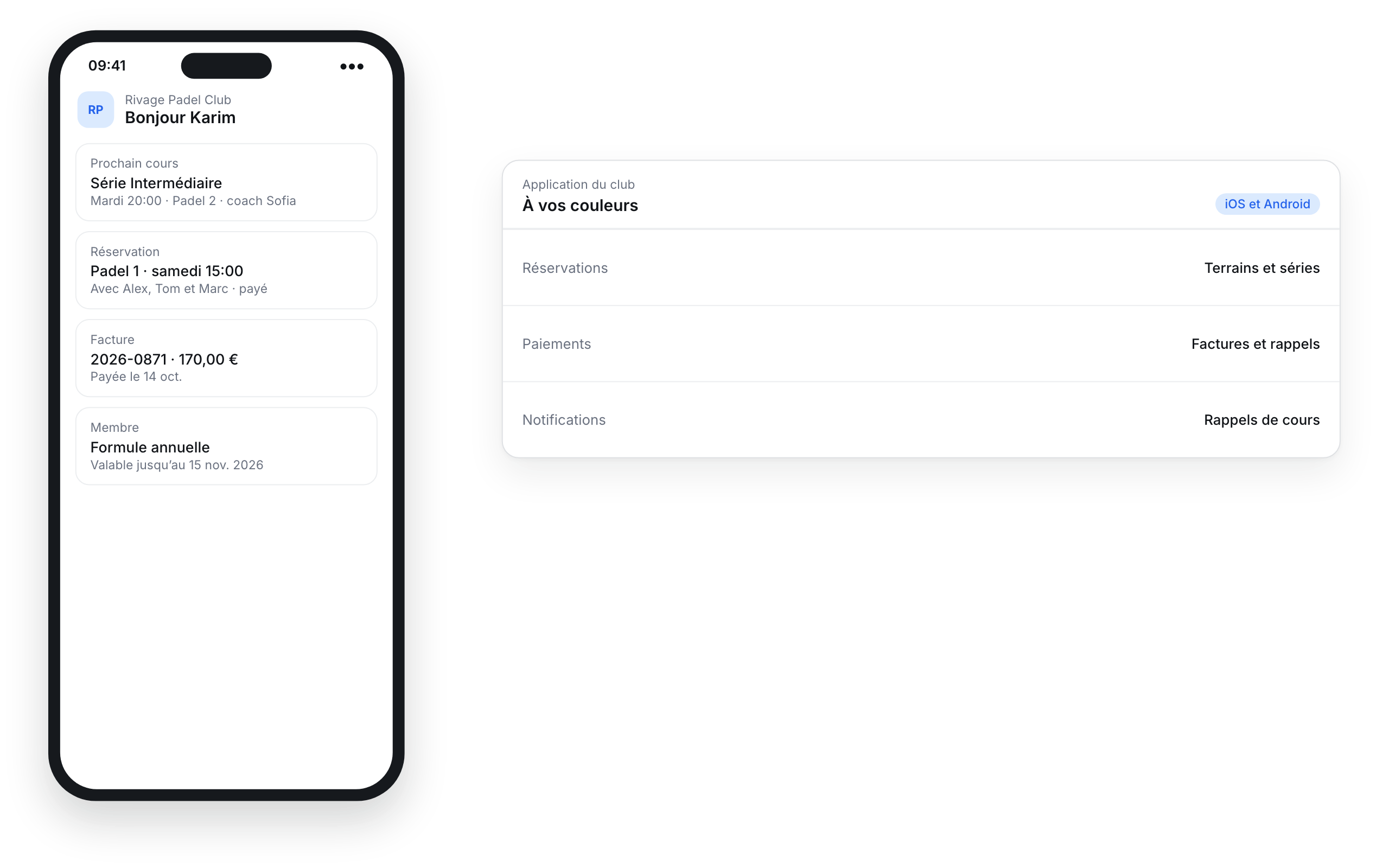 Club-app met lessen, reservaties en facturen