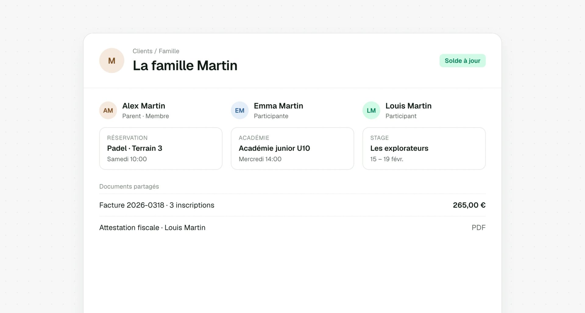 Compte famille avec enfants et documents