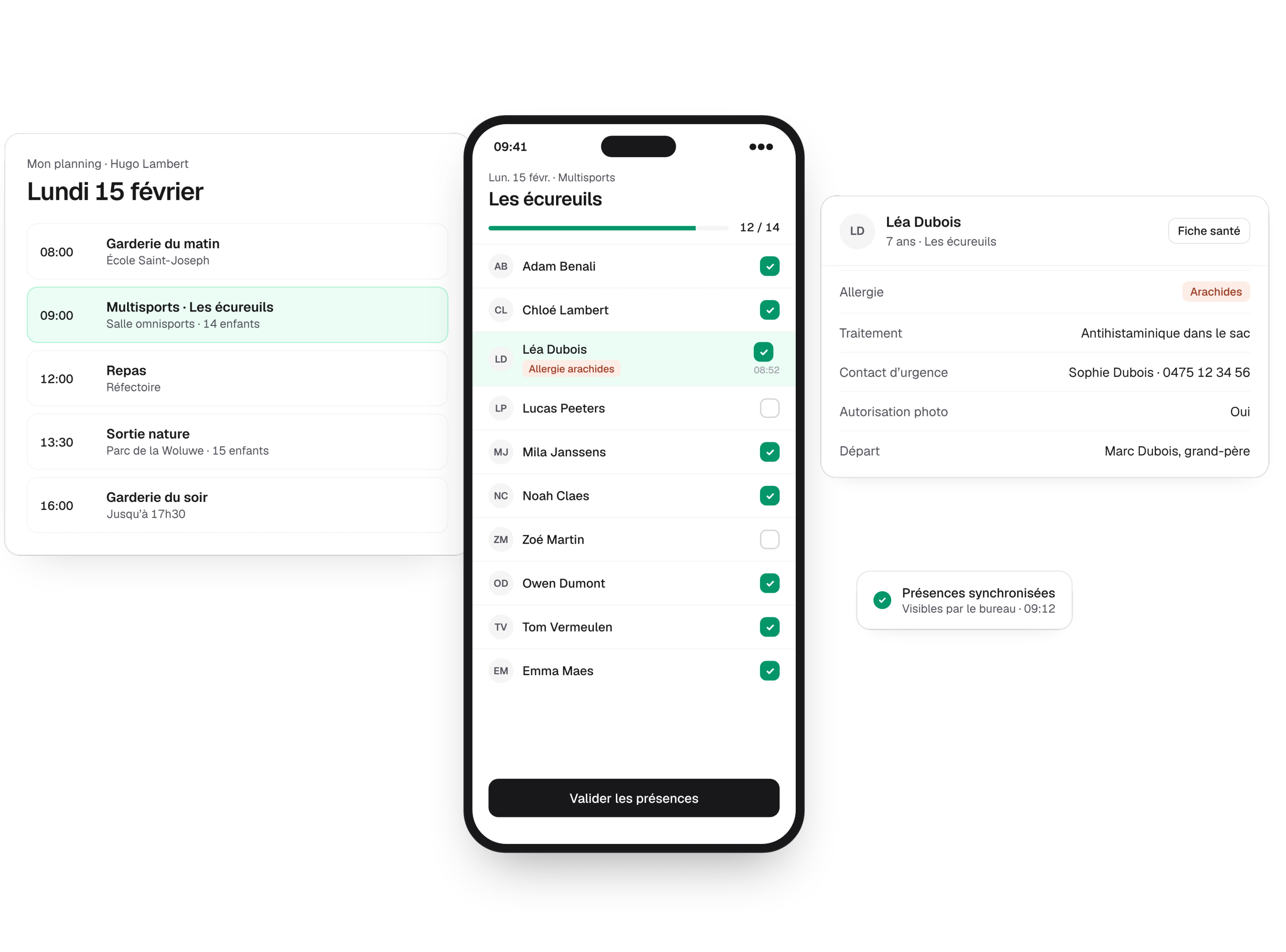 A leader's timetable, register on their phone and a health form