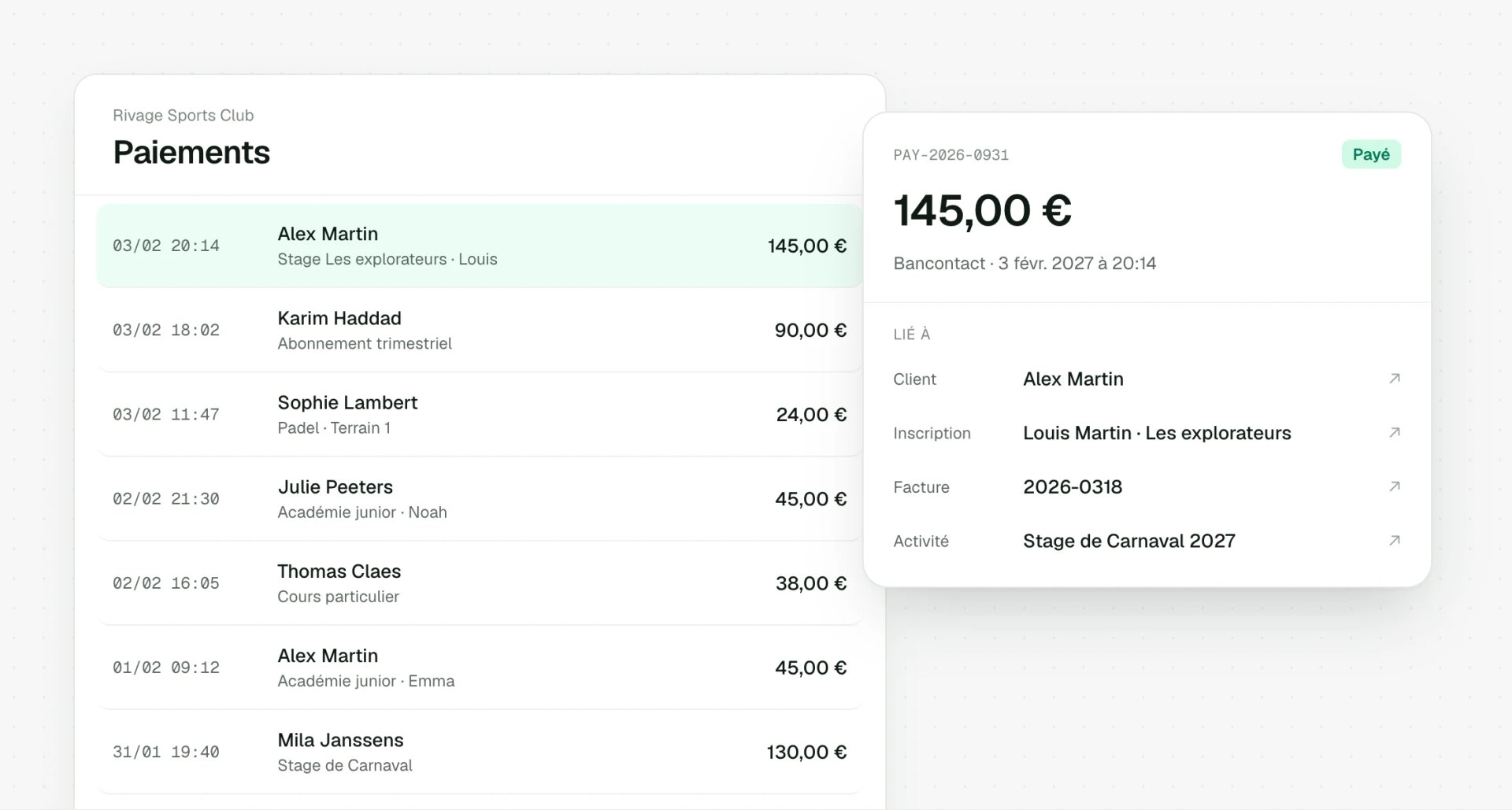 Paiement relié à son client et à sa facture