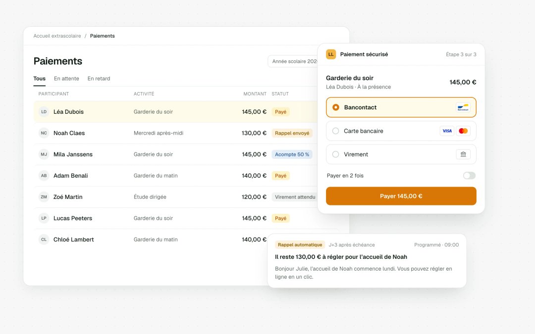 Paiement en ligne de la facture de garderie, rapproché automatiquement avec la banque
