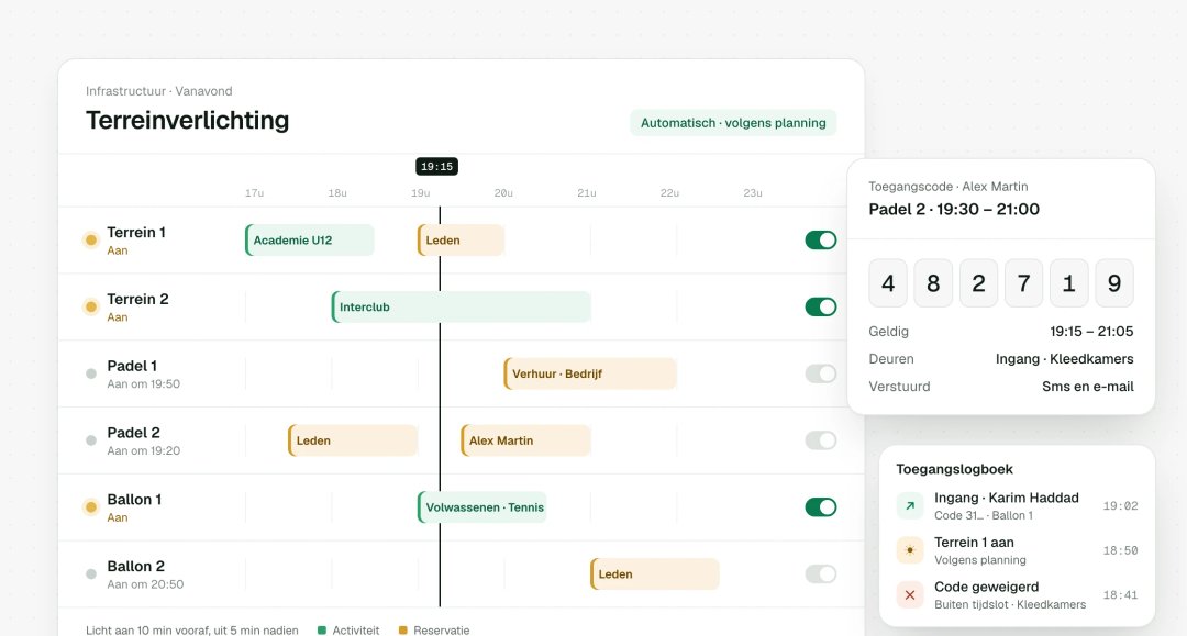 Terreinverlichting gestuurd door de planning, met een toegangscode voor de speler