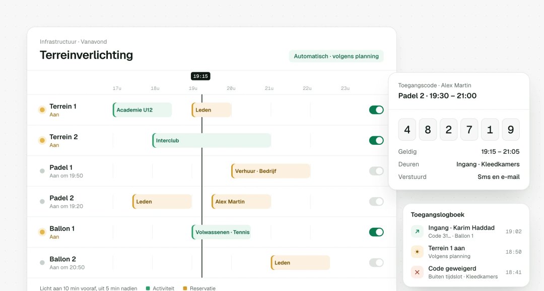 Terreinverlichting gestuurd door de planning, met een toegangscode voor de speler
