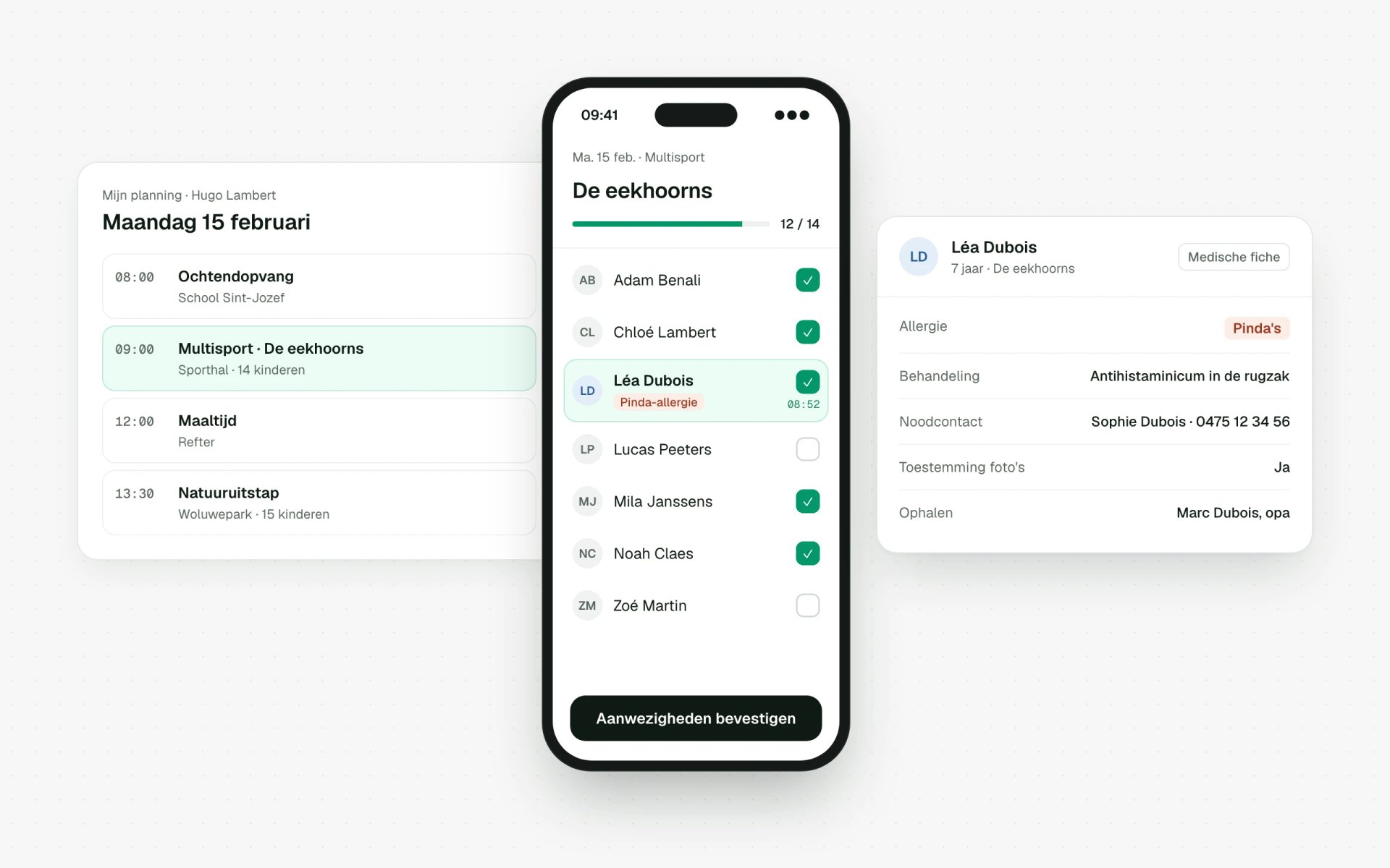 Groepen en aanwezigheden op de smartphone van de monitor