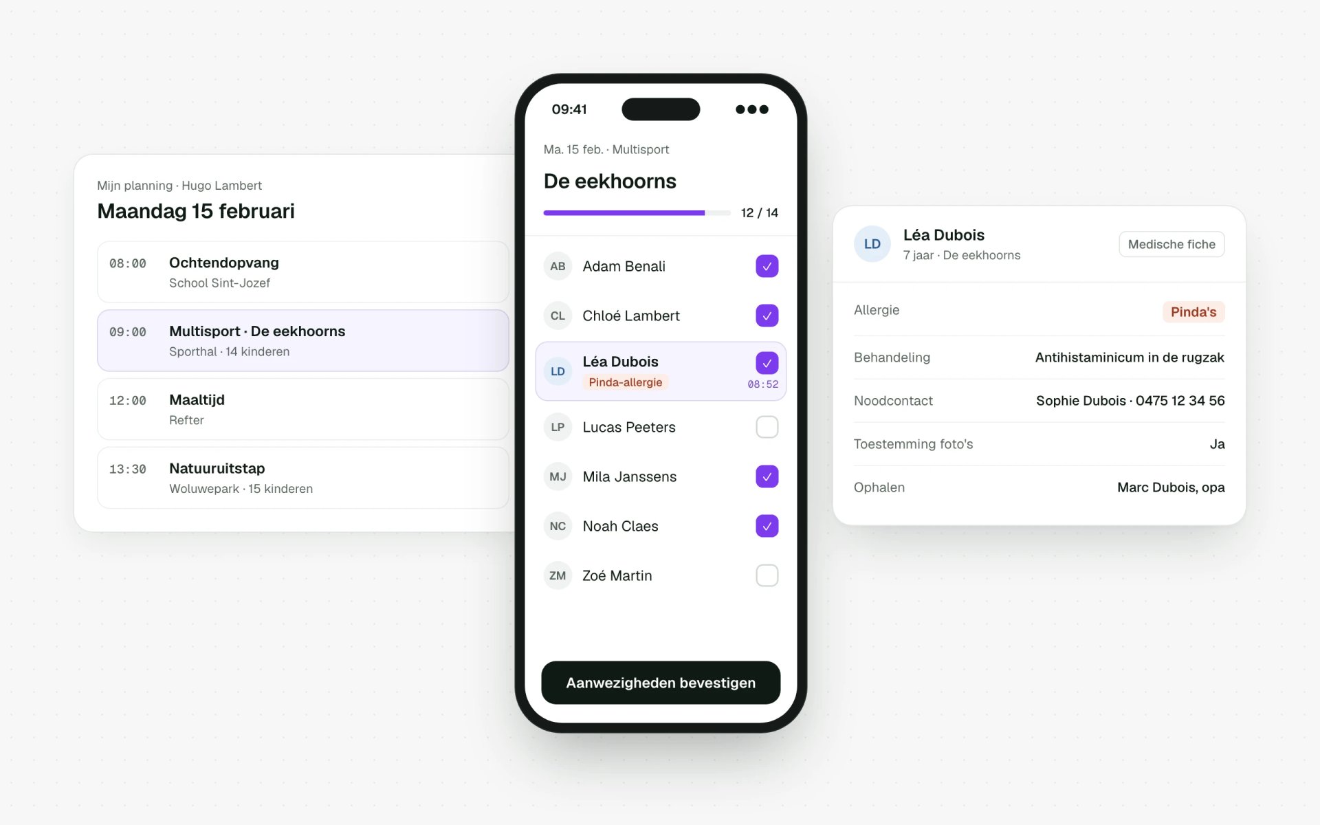 Groepen en aanwezigheden op de smartphone van de monitor