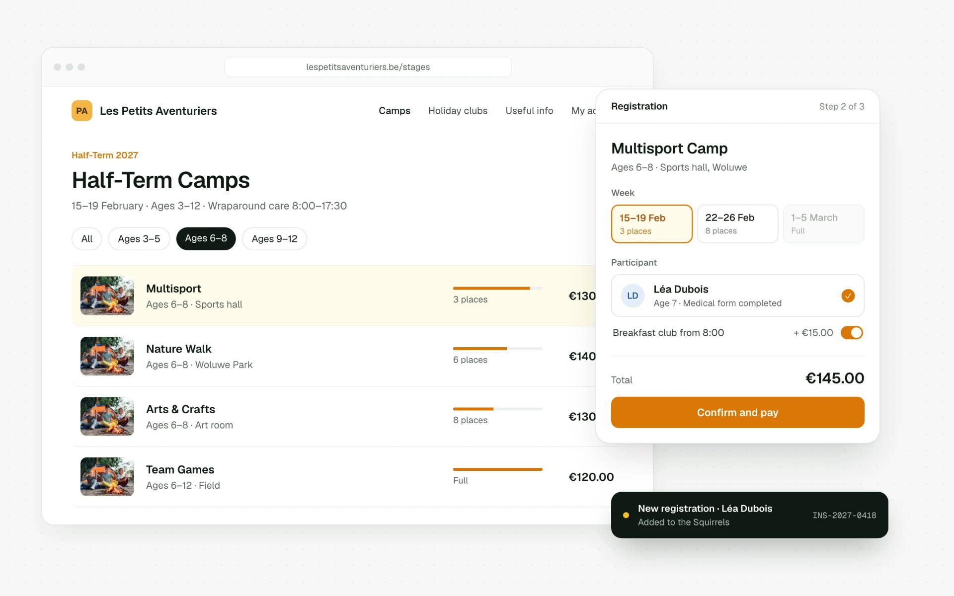 Booking page