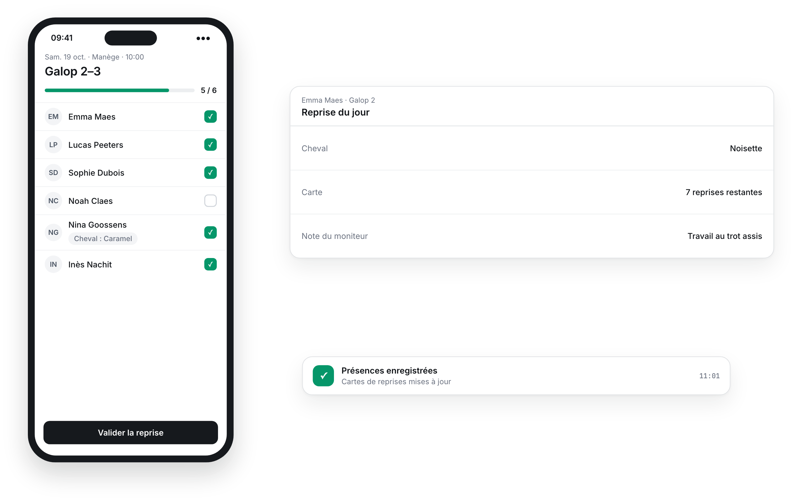 Présences d’une reprise dans l’application animateurs
