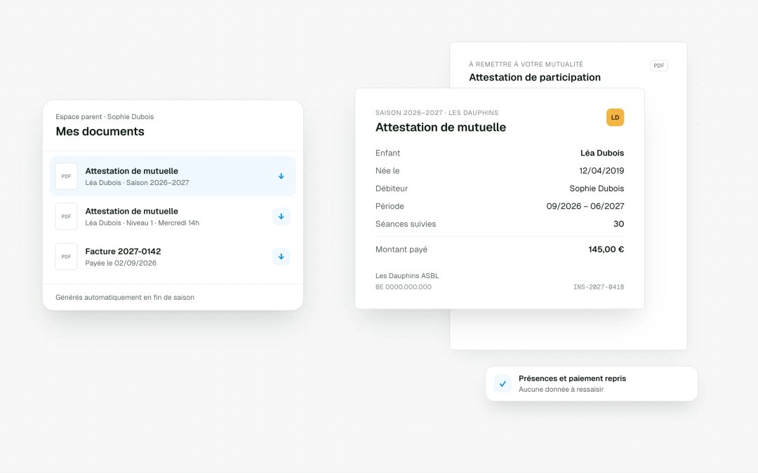 Health insurer certificate generated from attendance and payments