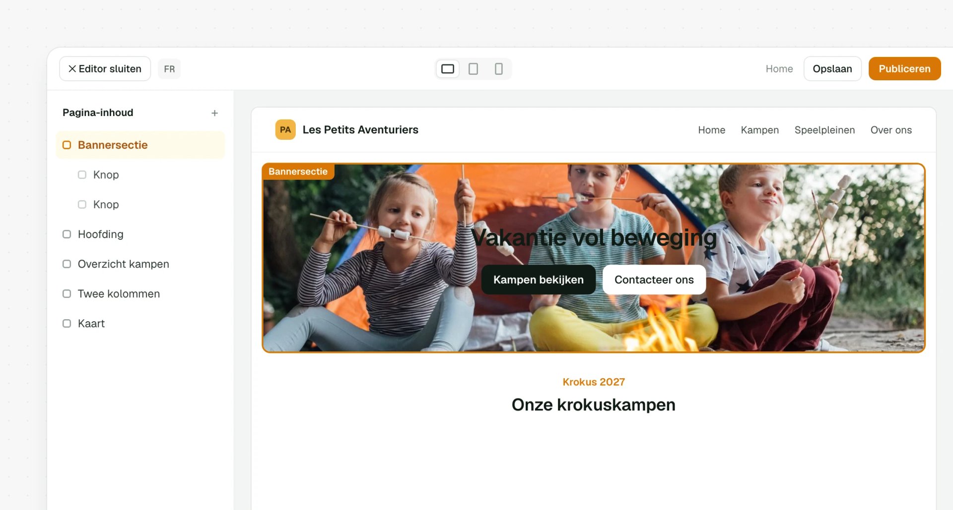 Website-editor met blokken