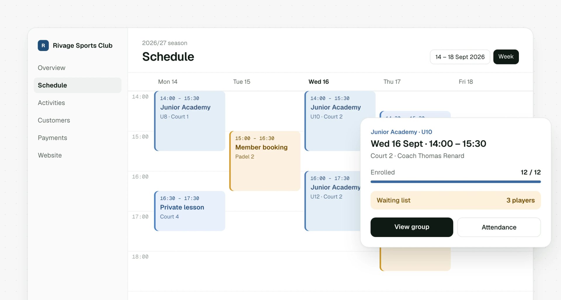 This week's lesson timetable