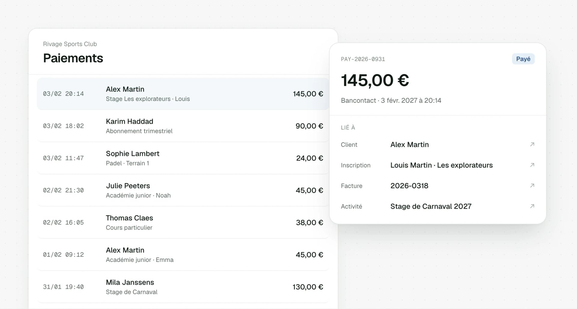 Paiement relié à son client et à sa facture