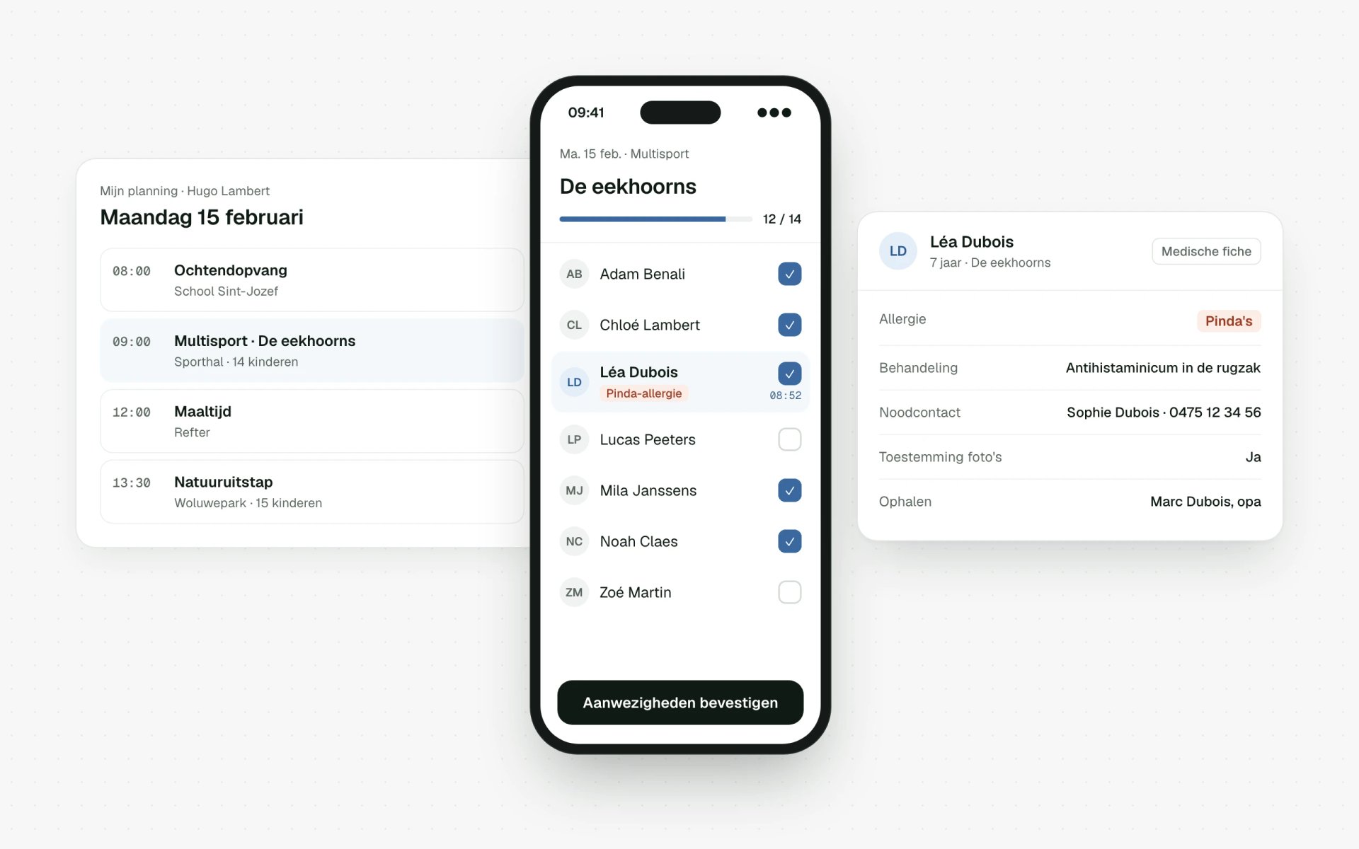 Groepen en aanwezigheden op de smartphone van de monitor