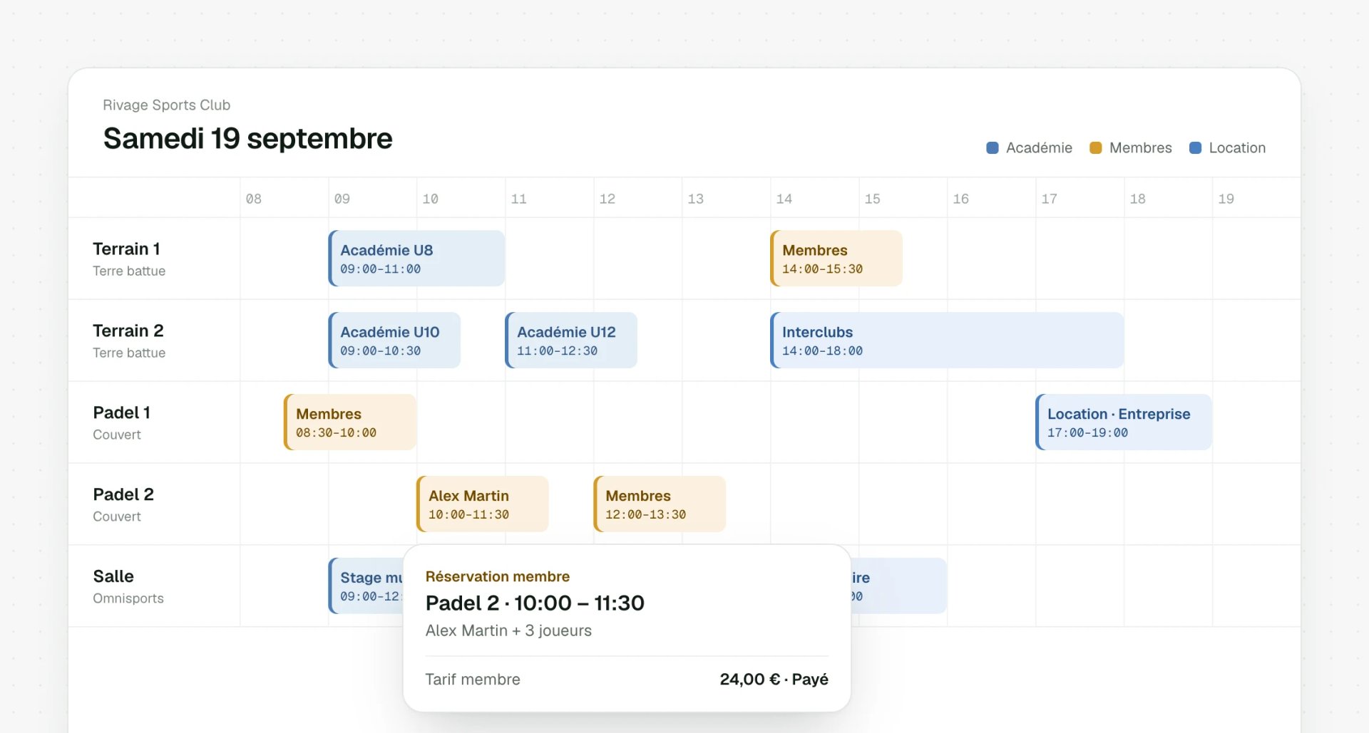 Planning de réservation des terrains