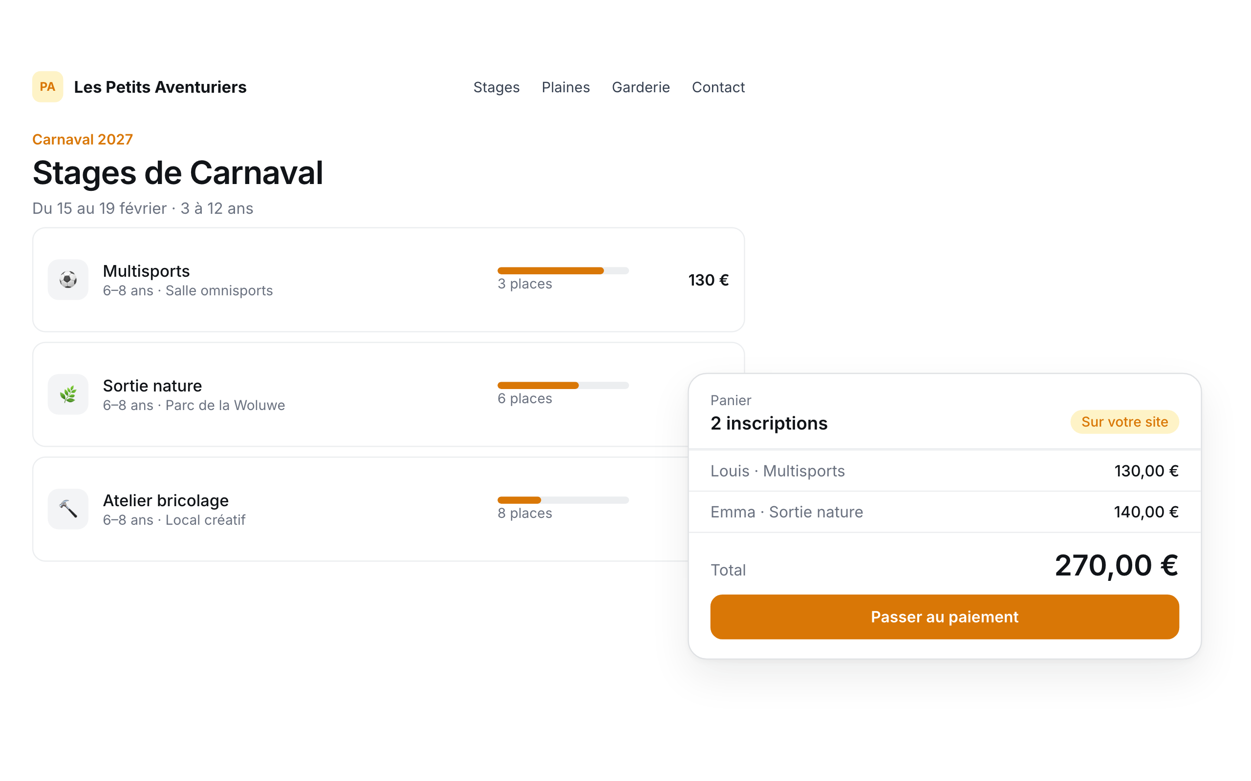 Activité ajoutée au panier sur le site de l’organisateur